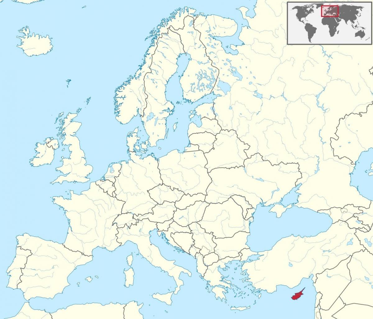 svetovni zemljevid, ki prikazuje Ciper