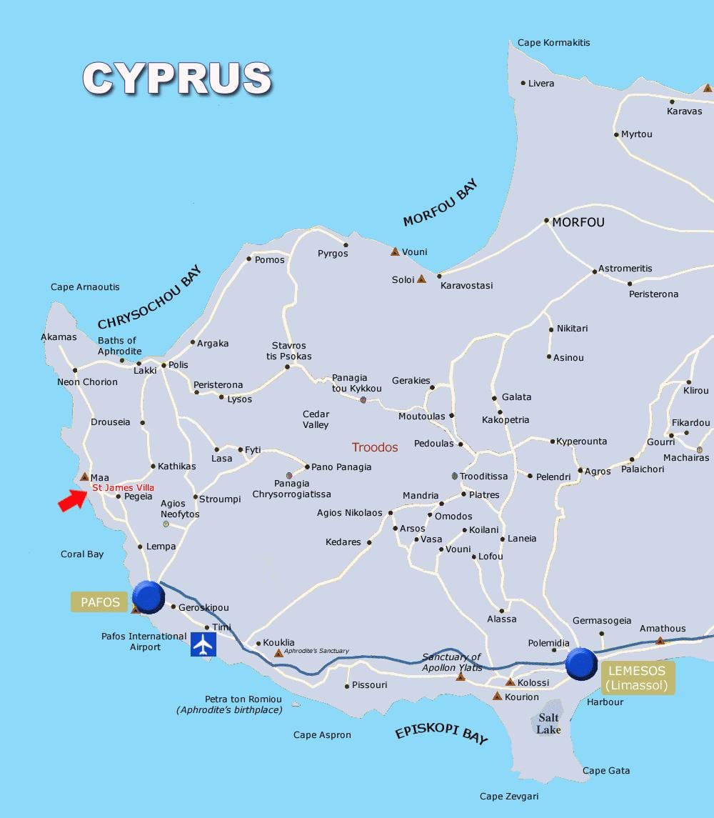 Zemljevid coral bay Ciper