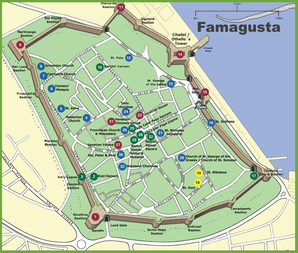 zemljevid famagusta severni Ciper