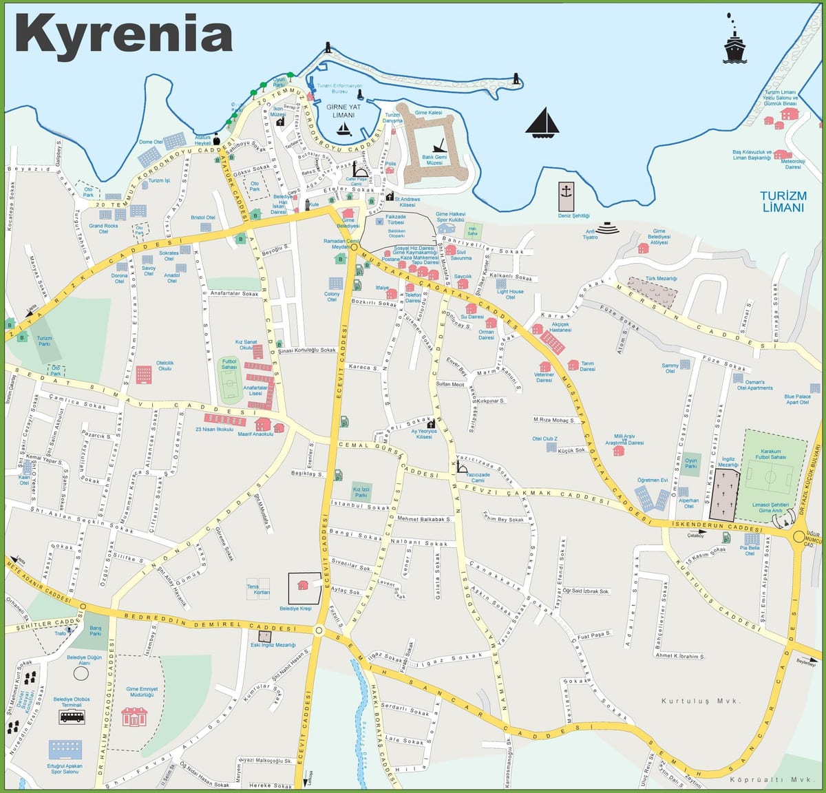 zemljevid severni Ciper kyrenia