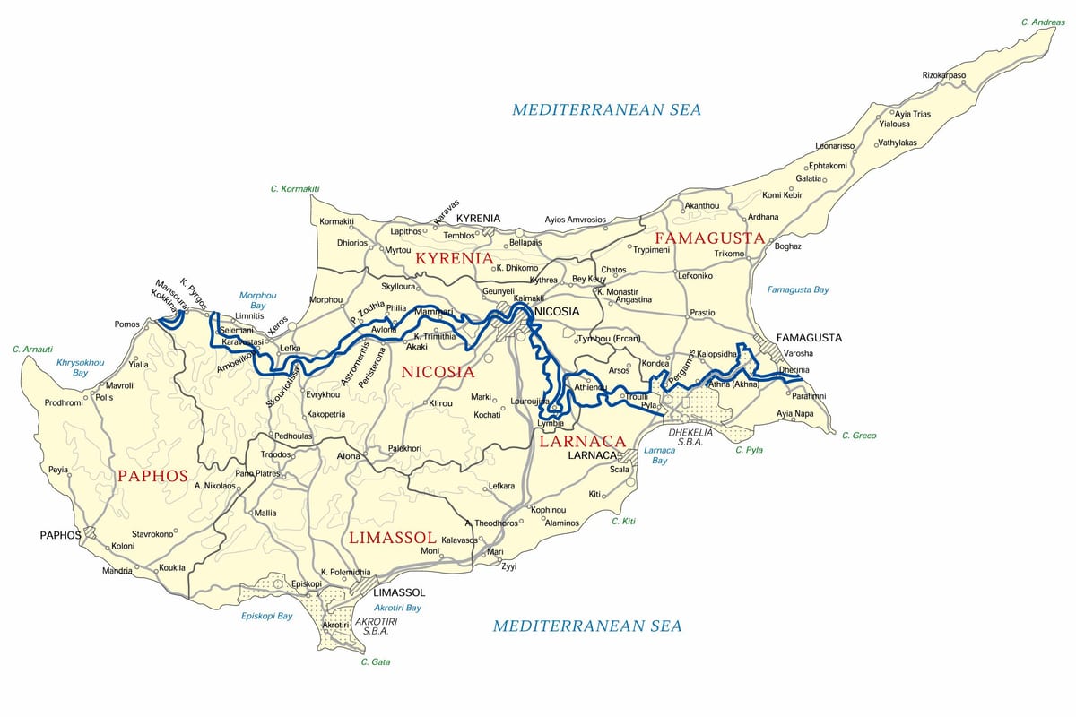 Zemljevid nissi plaži Ciper