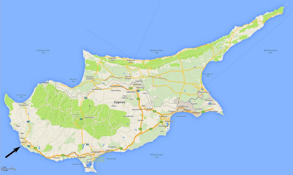 zemljevid Ciper paphos