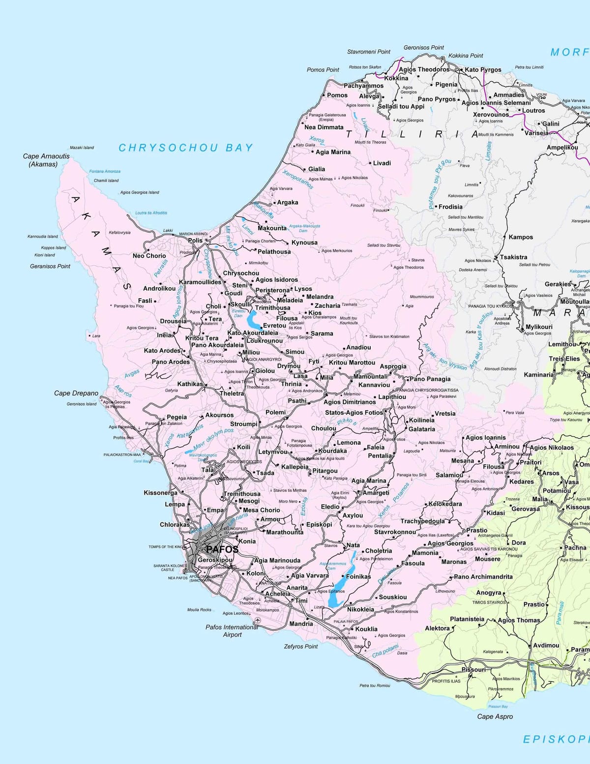 ulica zemljevid paphos, Ciper